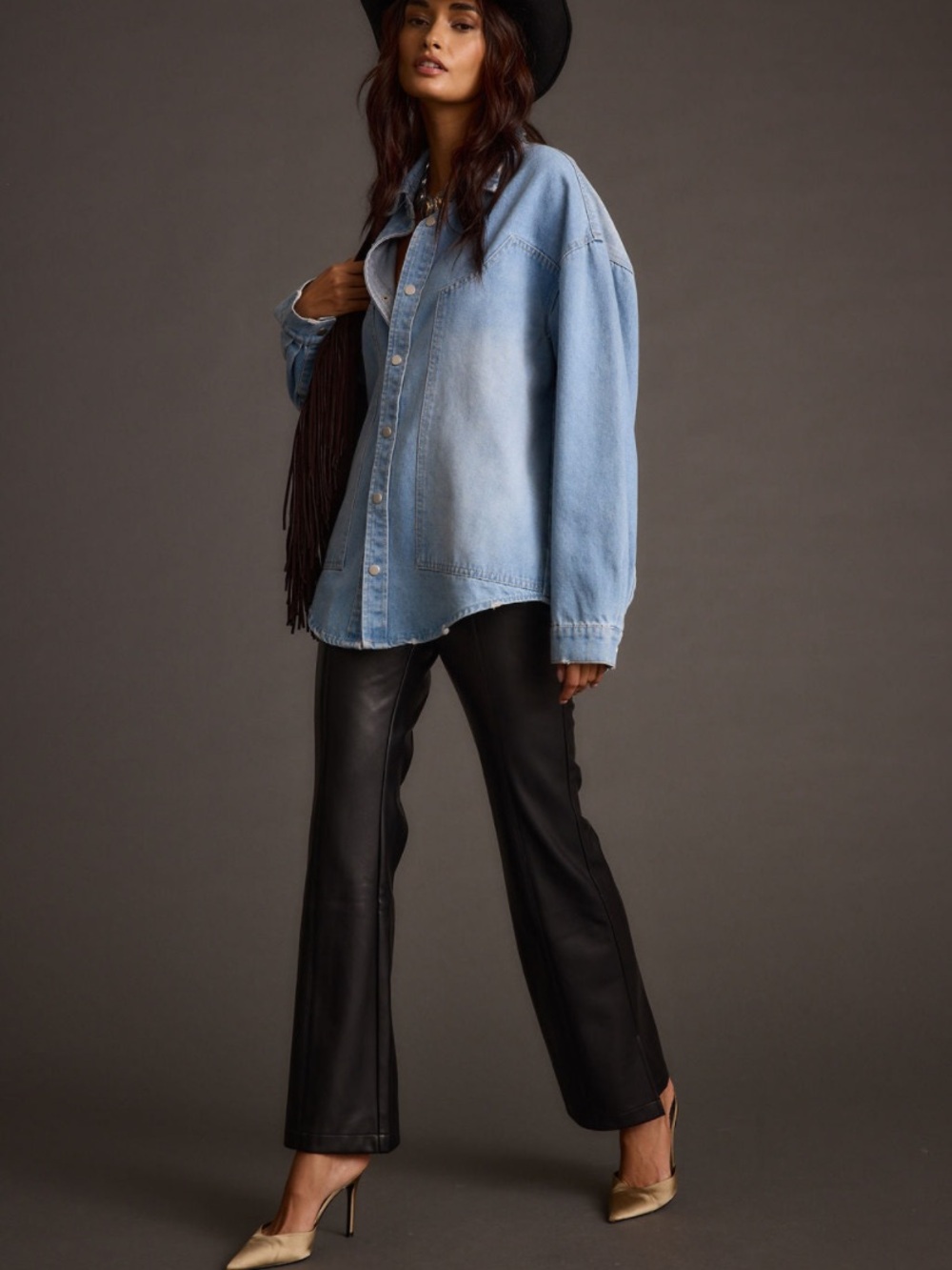 12th Tribe Black Faux Leather Bootcut Pants - Picture 2 of 4